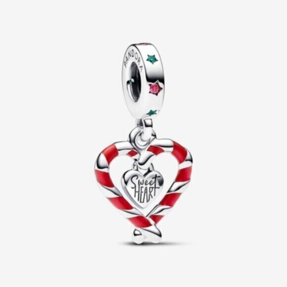 Pandora Double Candy Cane Heart Christmas Dangle Charm - Picture 1 of 4